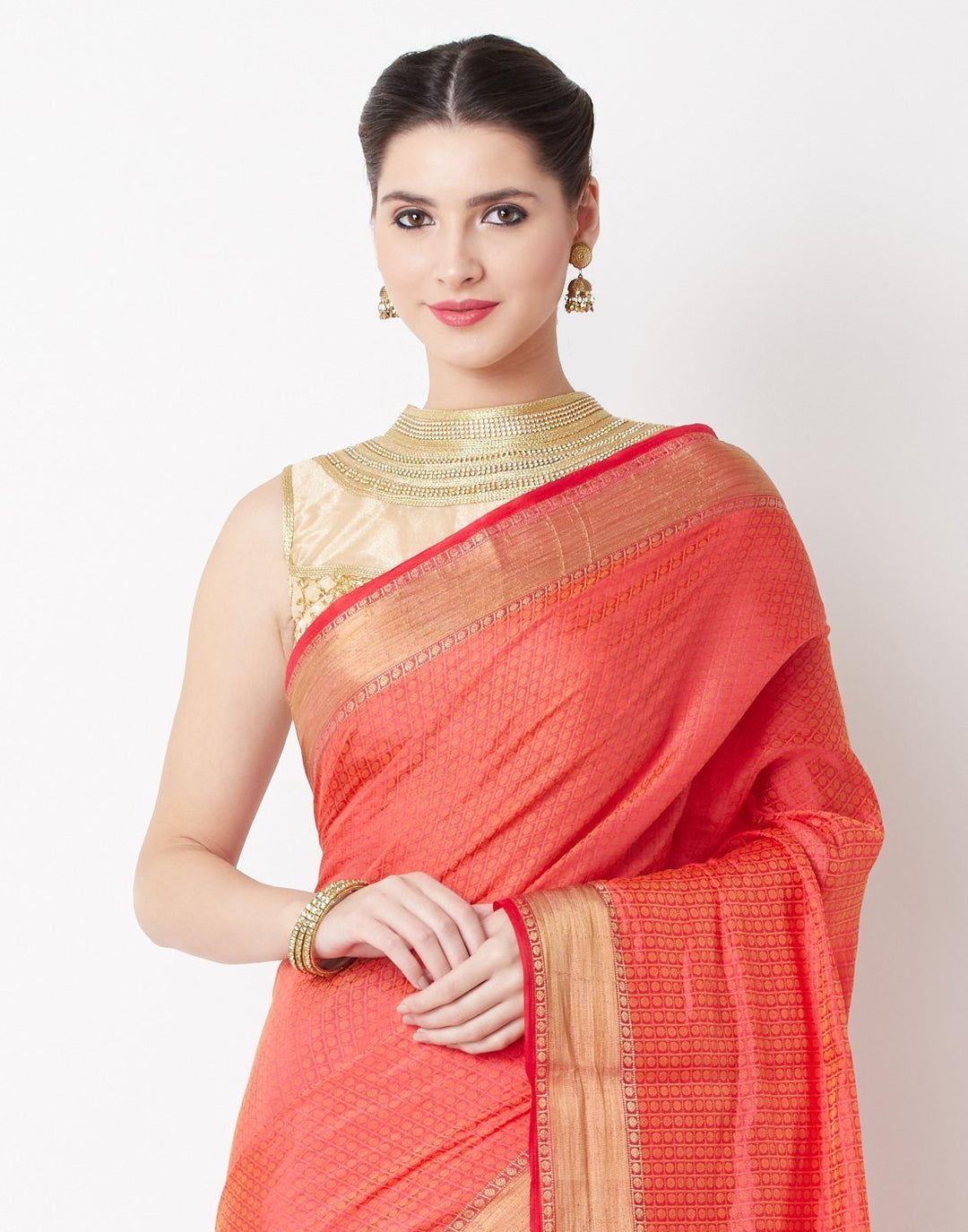 MBZ Meena Bazaar-Red Art Handloom Saree