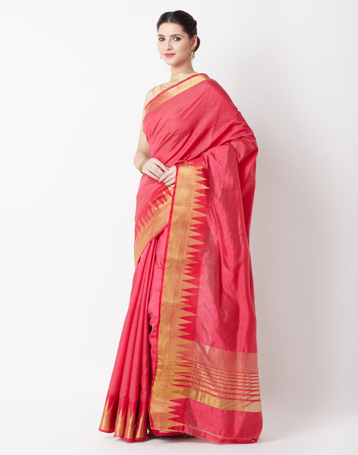 Hot Pink Art Handloom Saree