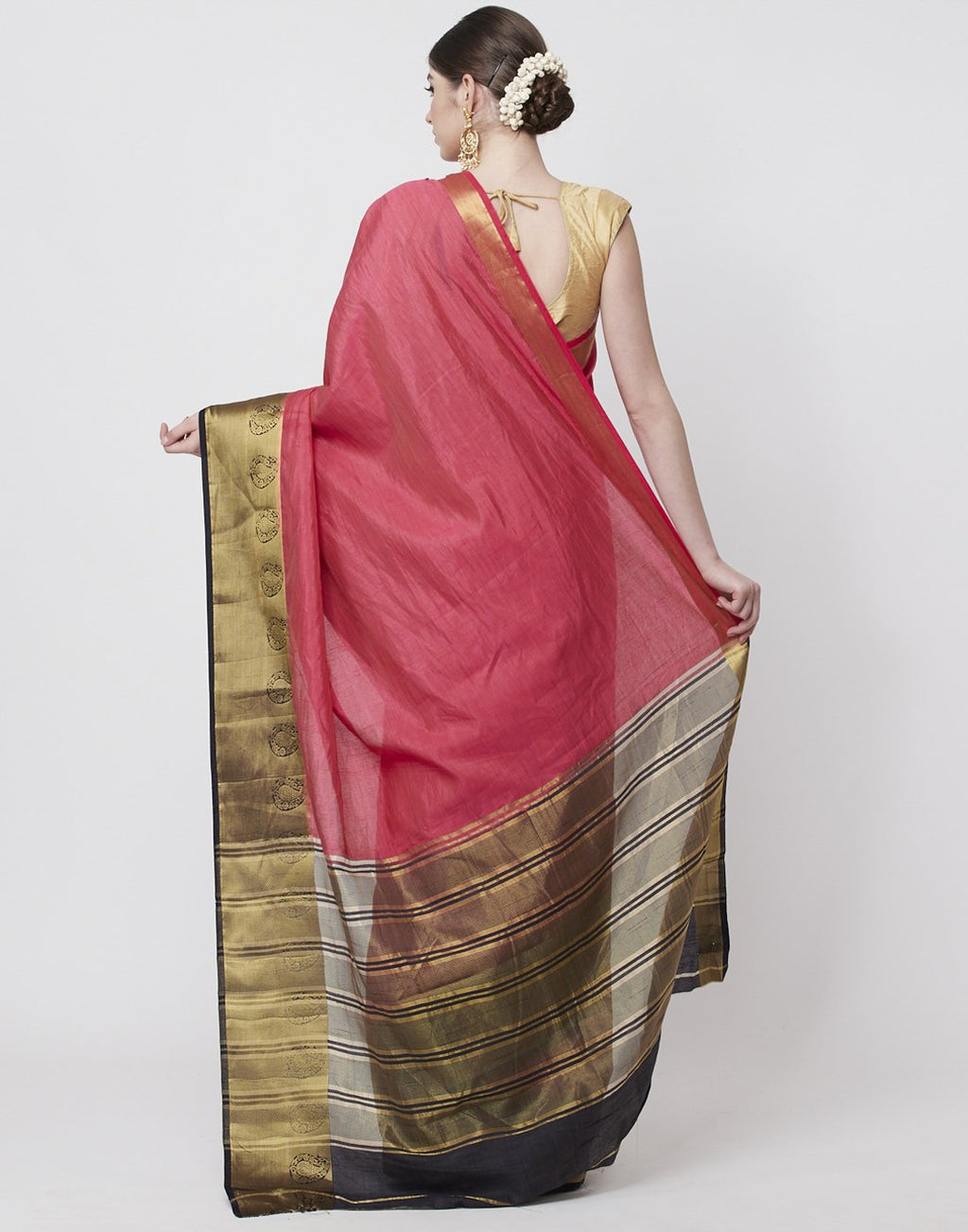 MBZ Meena Bazaar-Hot Pink Art Handloom Woven Saree