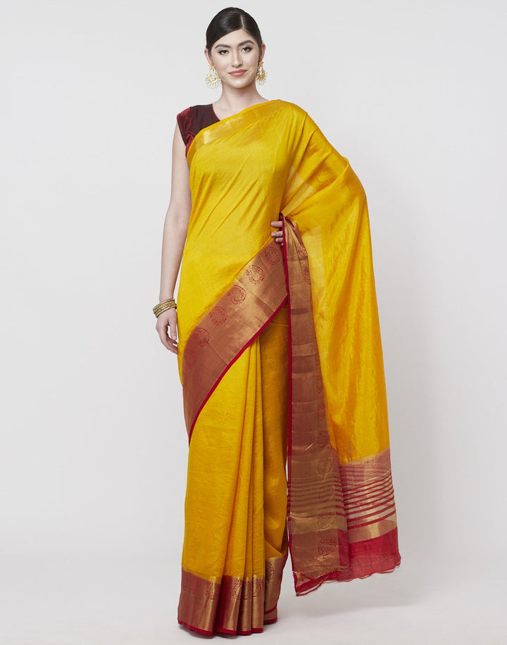 MBZ Meena Bazaar-Hot Pink Art Handloom Woven Saree