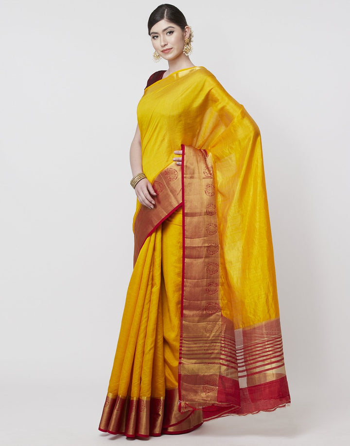 MBZ Meena Bazaar-Hot Pink Art Handloom Woven Saree