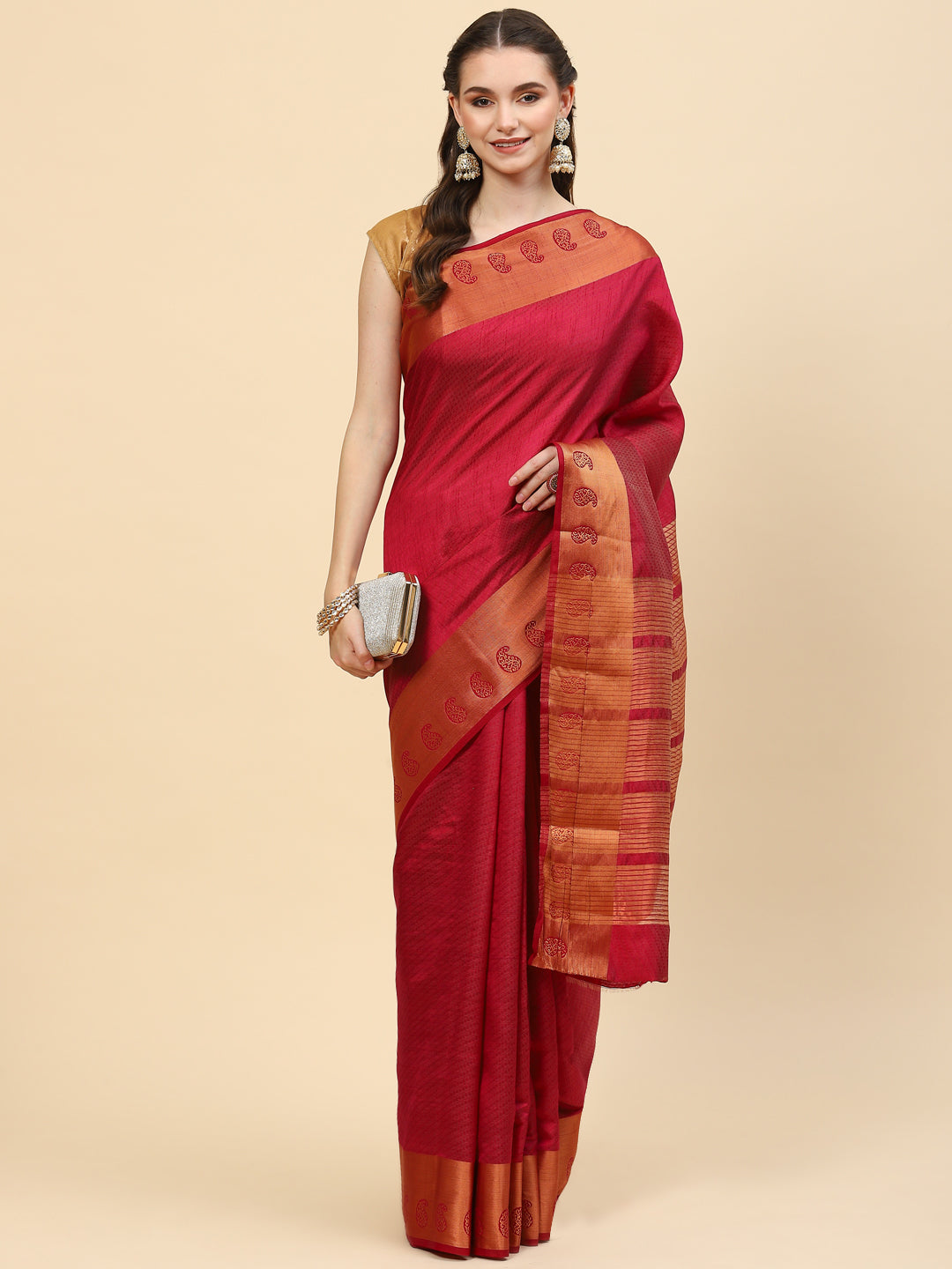Plain Zari Border Handloom Woven Saree