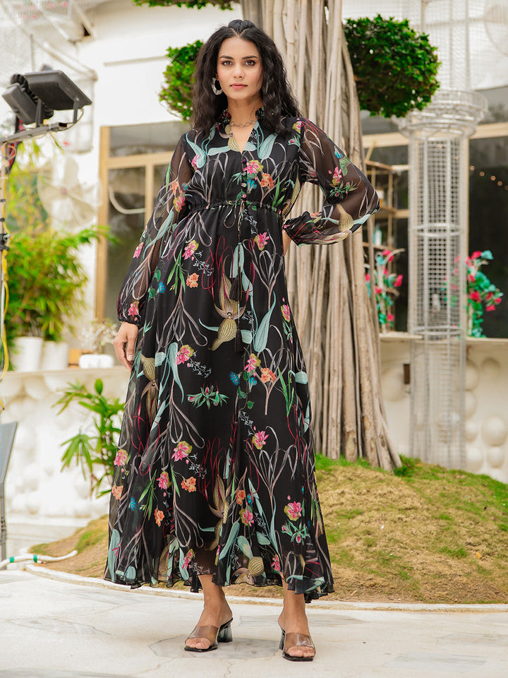 Black Art Silk Embroidered Kurta