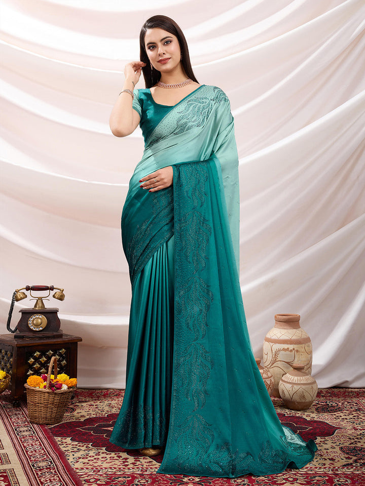 Embroidered Satin Saree