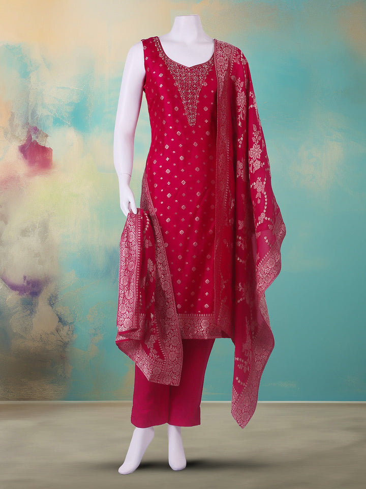 Embroidered Art Silk Suit With Pant &amp; Dupatta