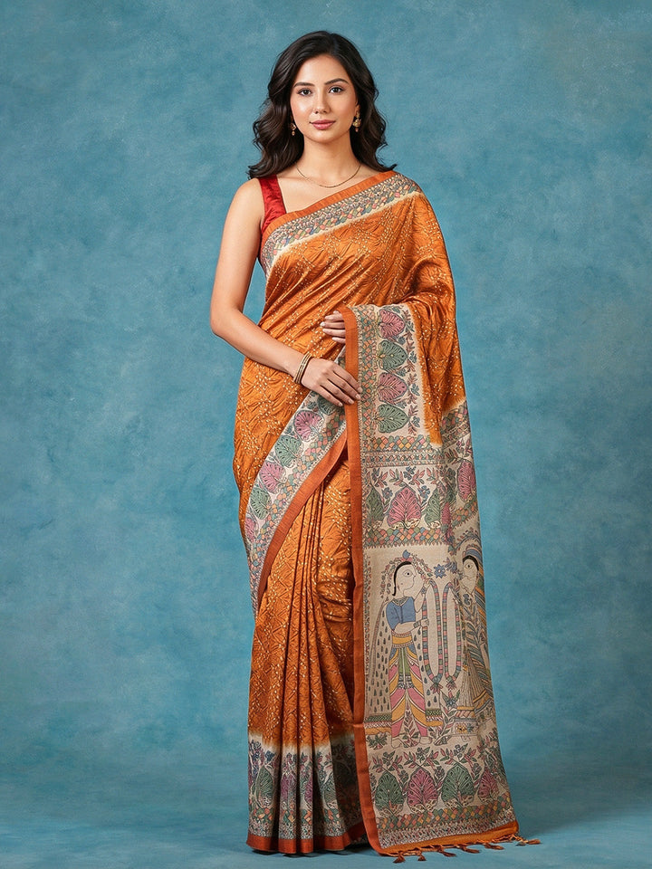 Printed Tussar Silk Saree