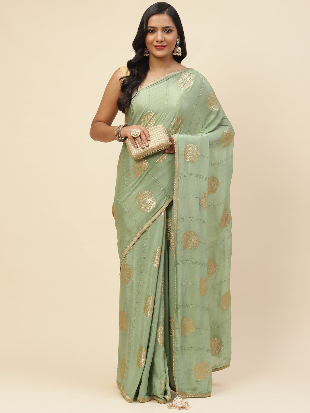 Zari Booti Crepe Plain Saree