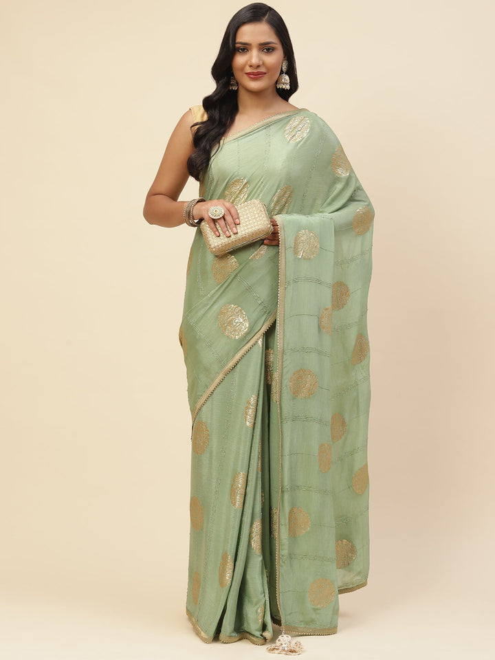 Zari Booti Crepe Plain Saree