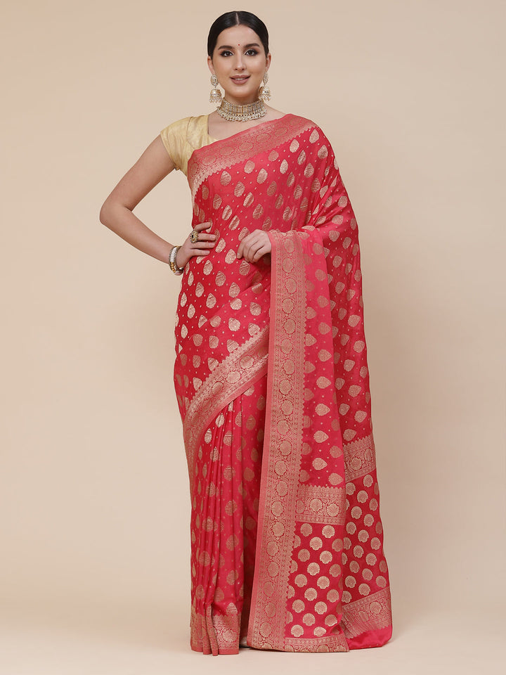 Zari Booti Crepe Plain Saree
