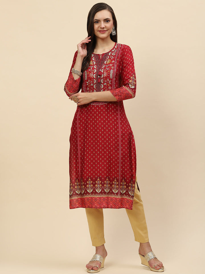 Neck Embroidered &amp; Printed Handloom Kurta