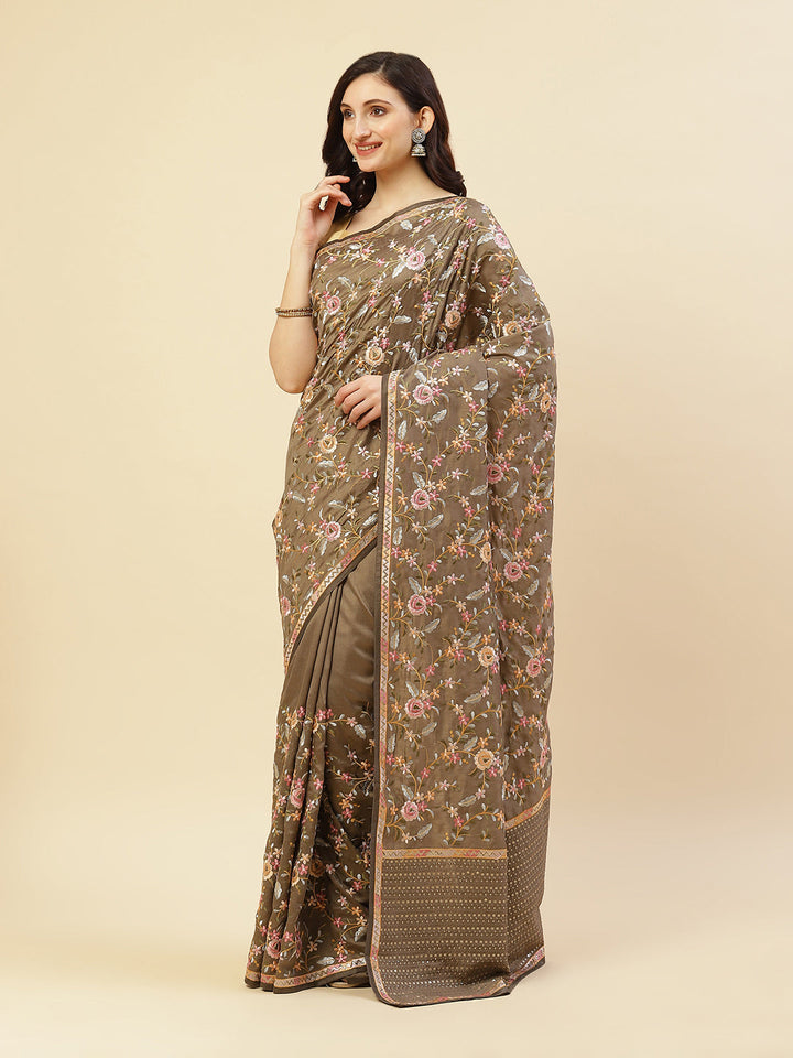 Thread Work Embroidered Art Tussar Saree