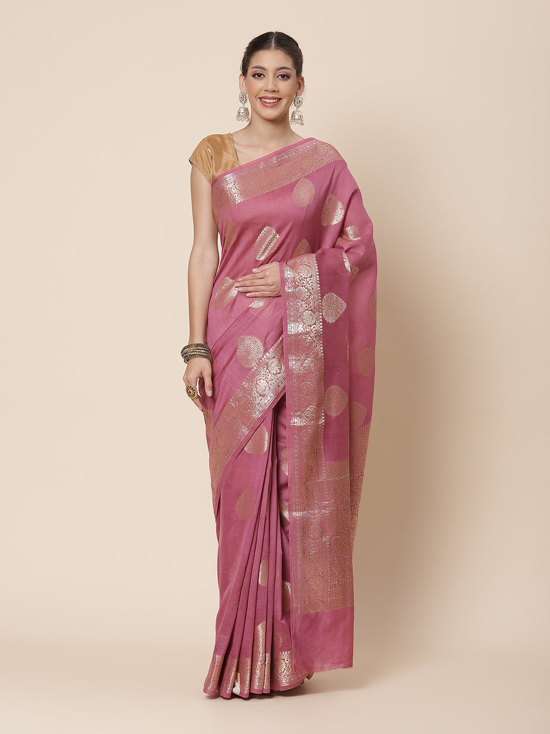 Zari Border Booti Cotton Woven Saree