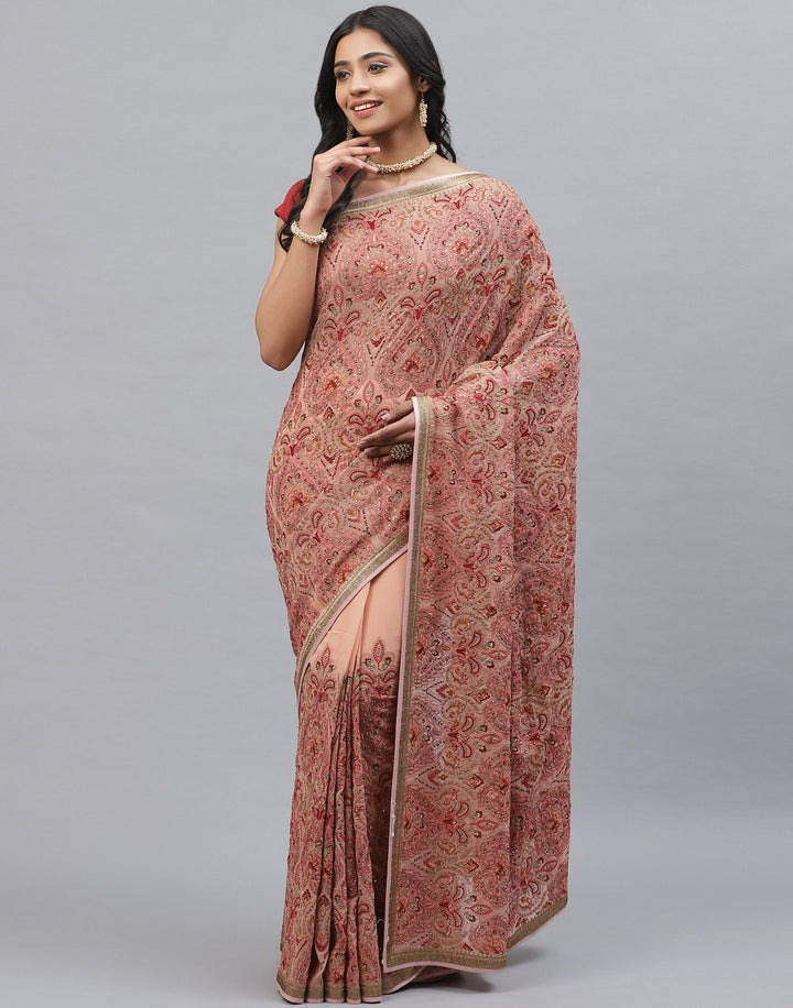 Pure Georgette  Saree with Kashmiri Work