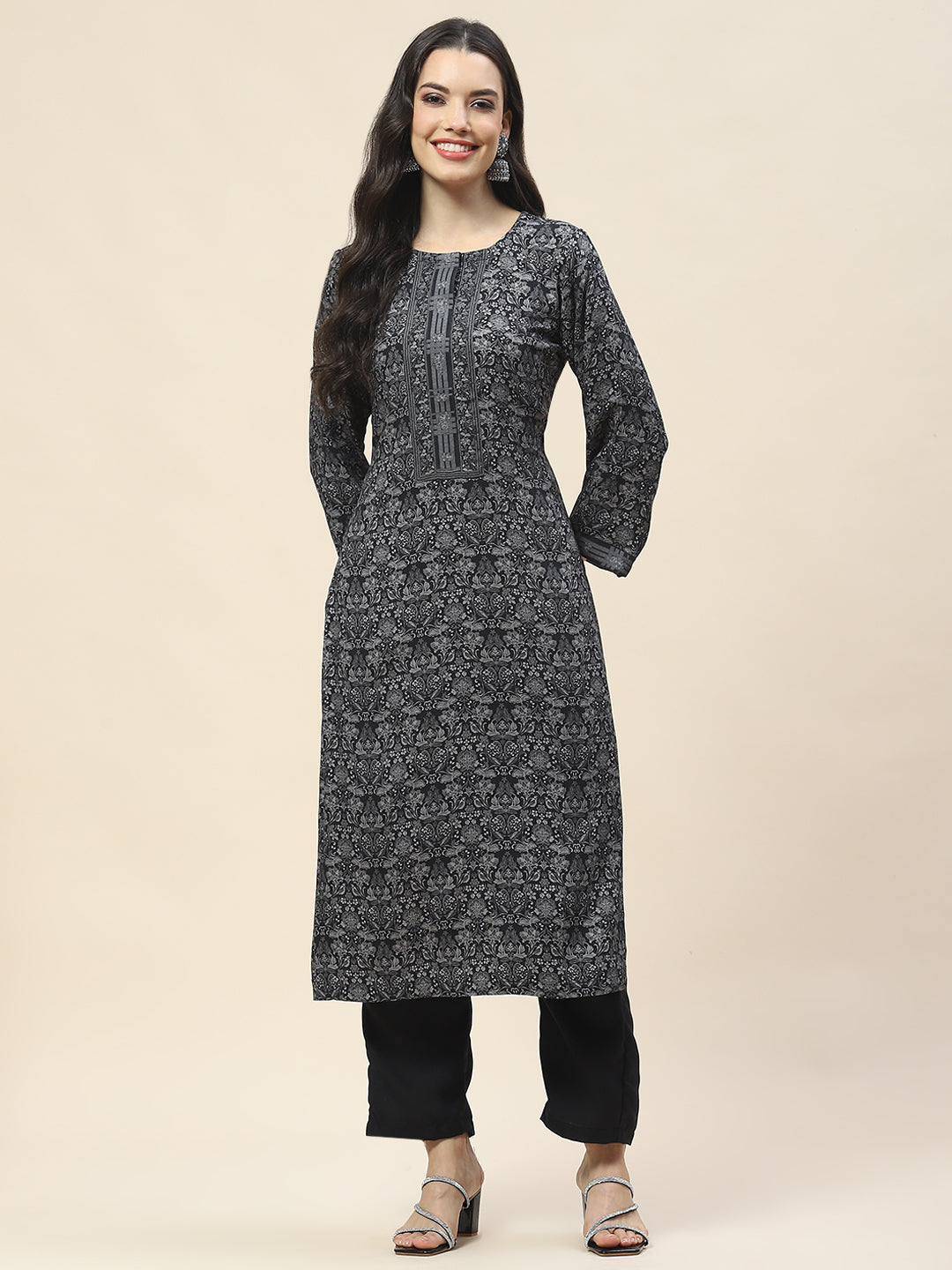 Printed Pashmina Kurta With Pants