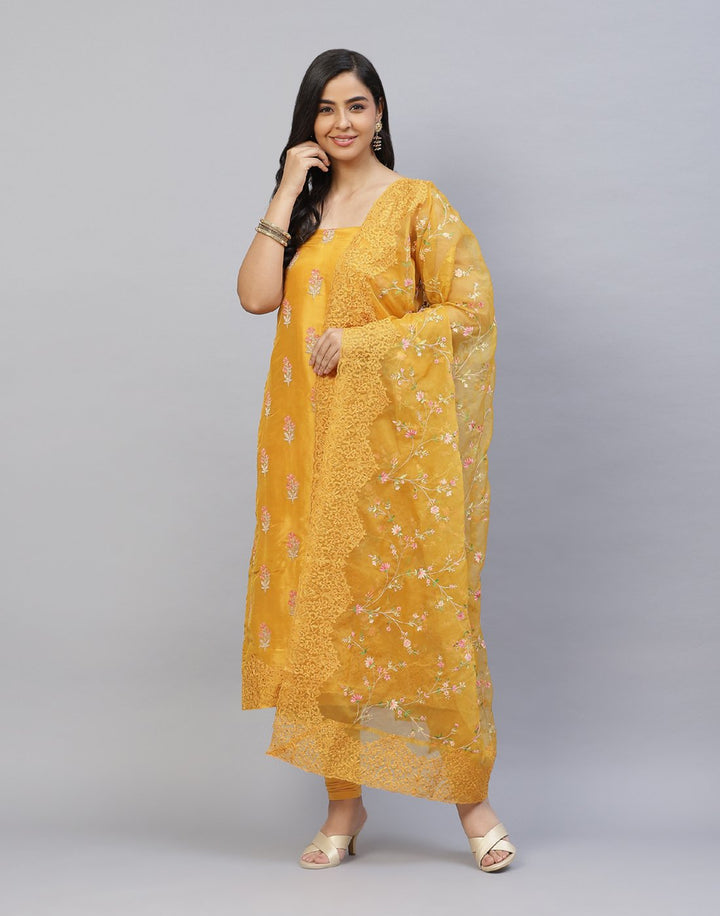 Embroidered Handloom Dupion Suit Piece