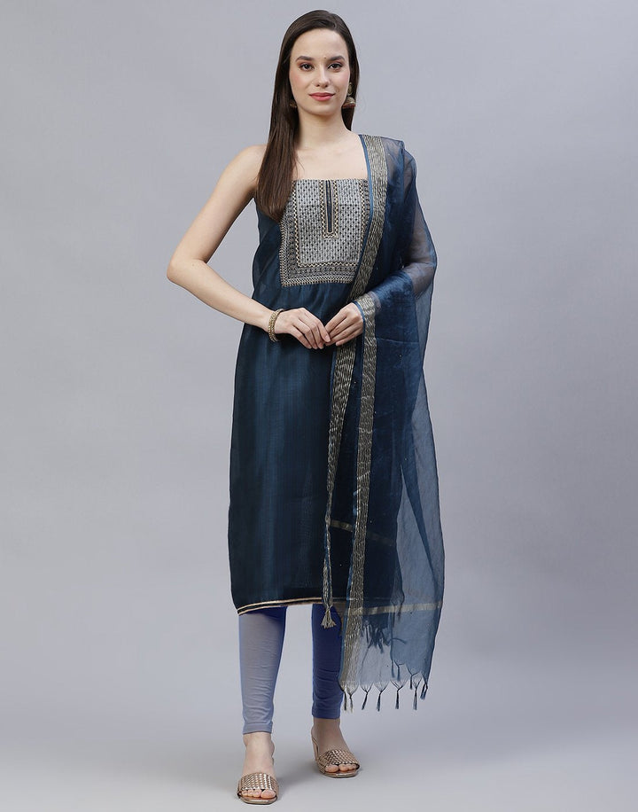 Chanderi Suit Piece With Embroidered Yoke