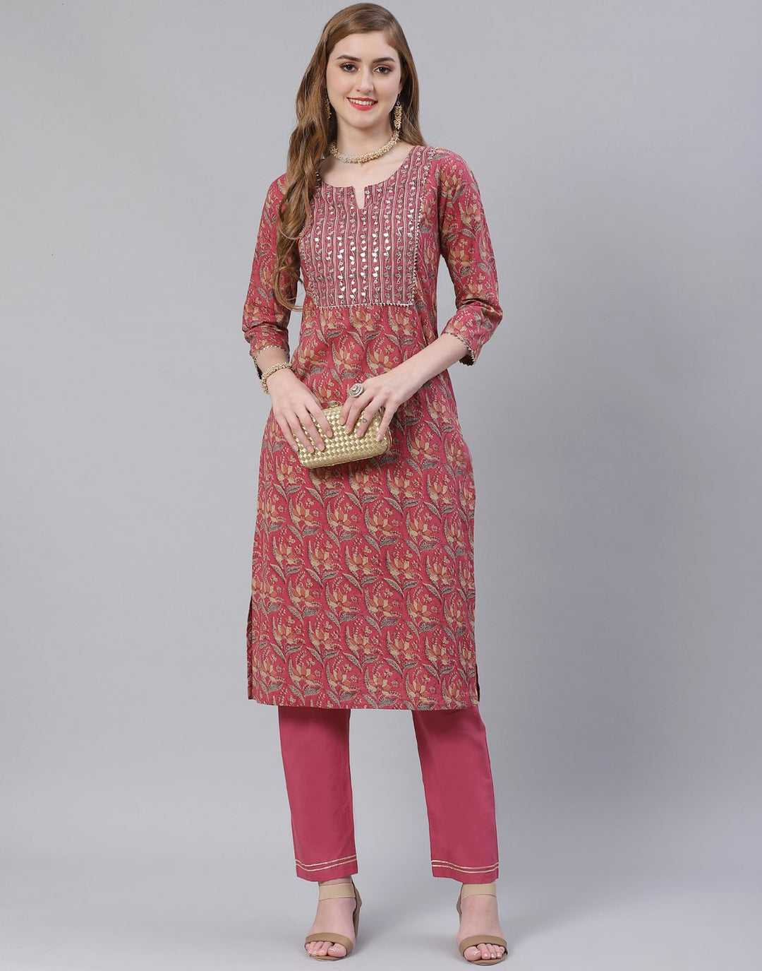 Printed Cotton Gota Trim Kurti Pant Set