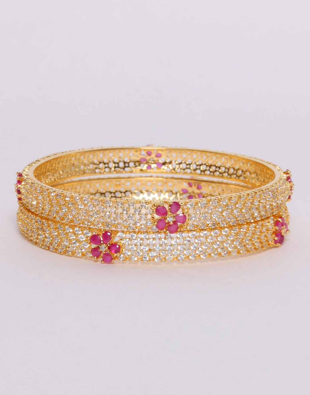 Elegant Gold Toned White with Coloured Stone Bangle Set