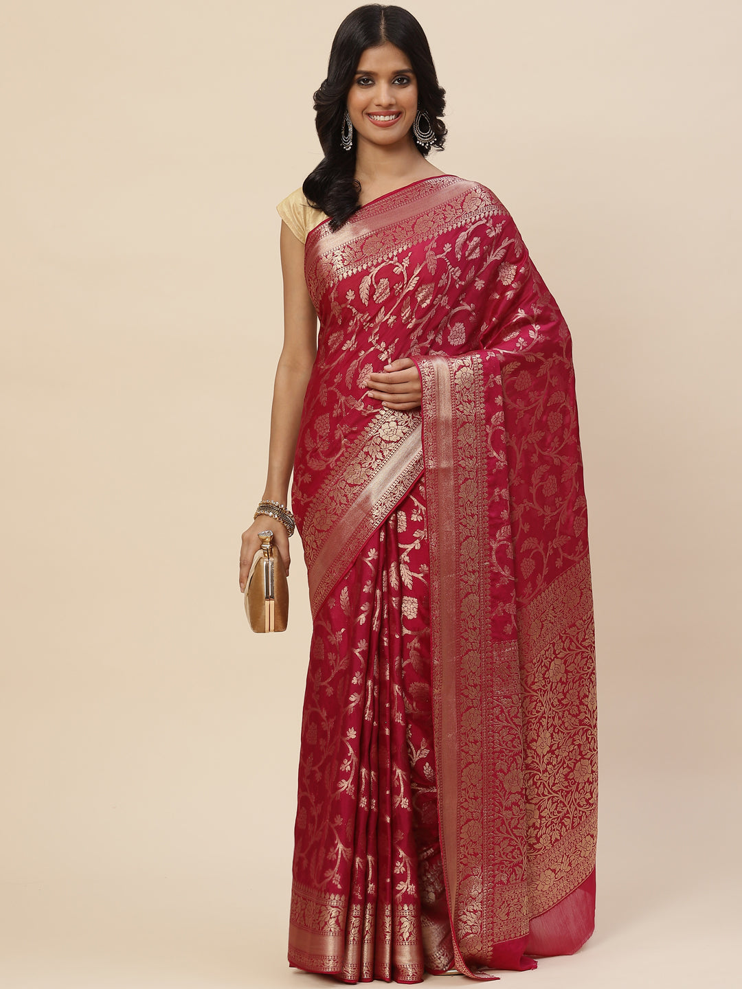 Floral Zari Jaal Chiffon Plain Saree