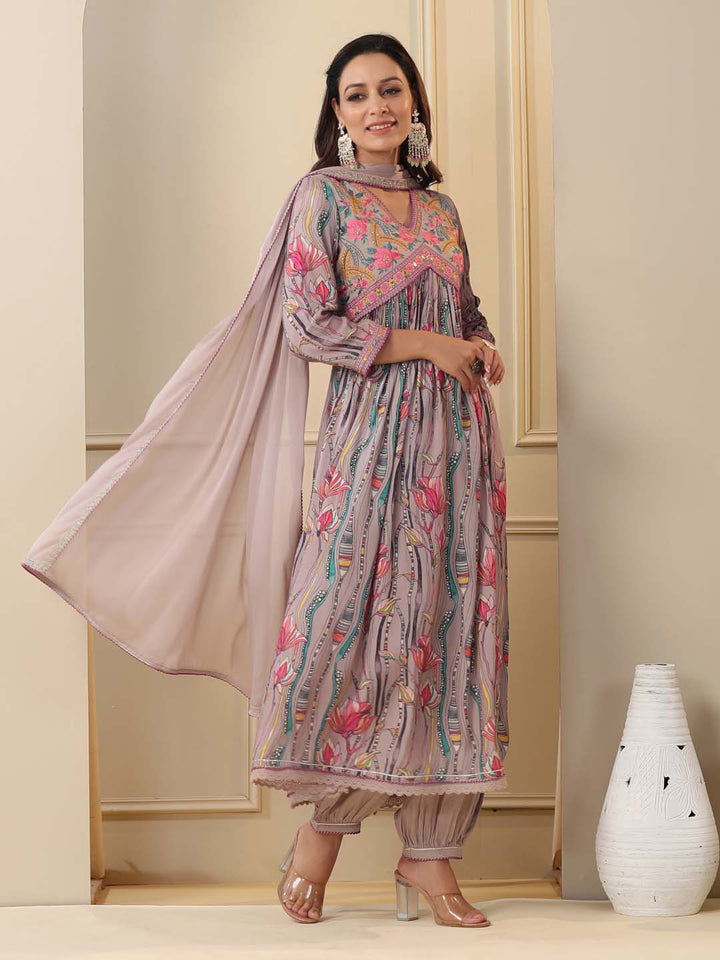 Printed Cotton Kurta With Pants &amp; Dupatta
