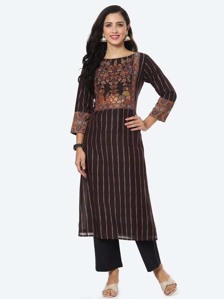 Striped Printed Chanderi Kurti With Pant