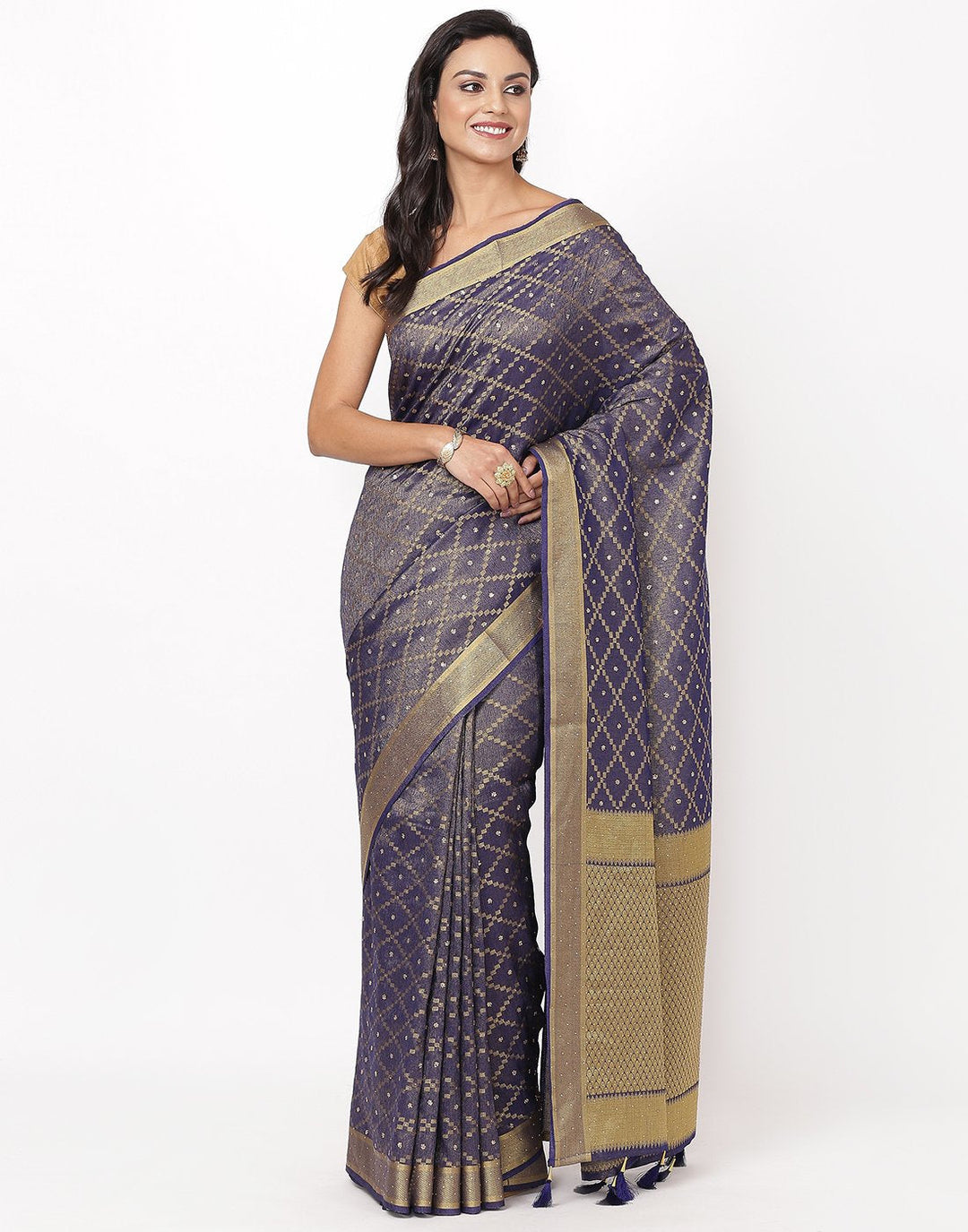 Navy Blue Art Handloom Saree