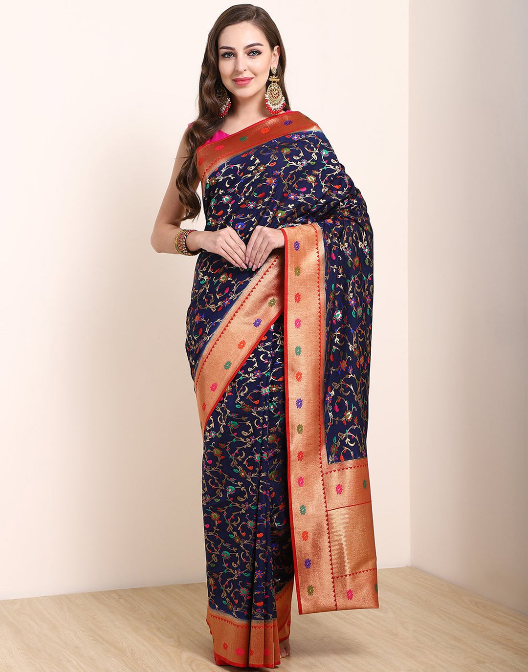 Navy Blue Art Handloom Saree