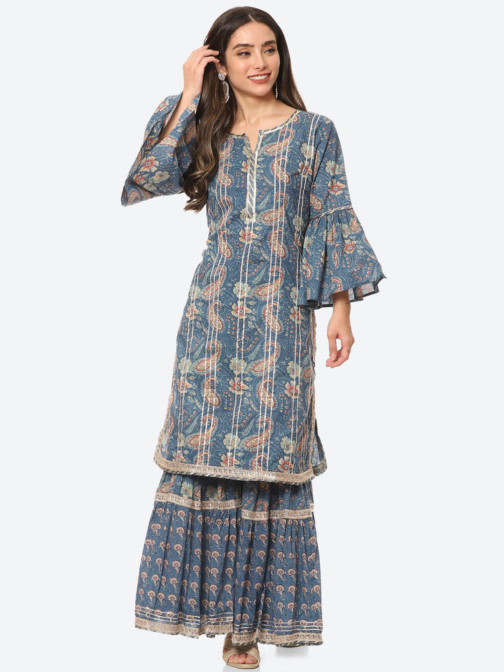 Printed Cotton Kurta With Sharara