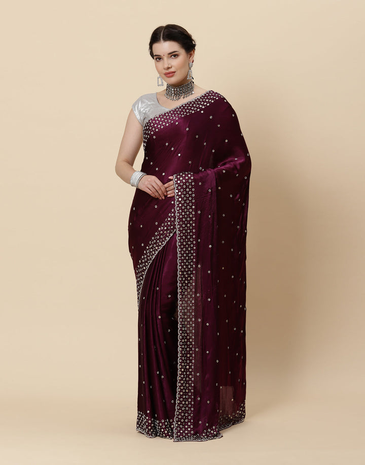 Stone Booti Pure Satin Embroided Saree