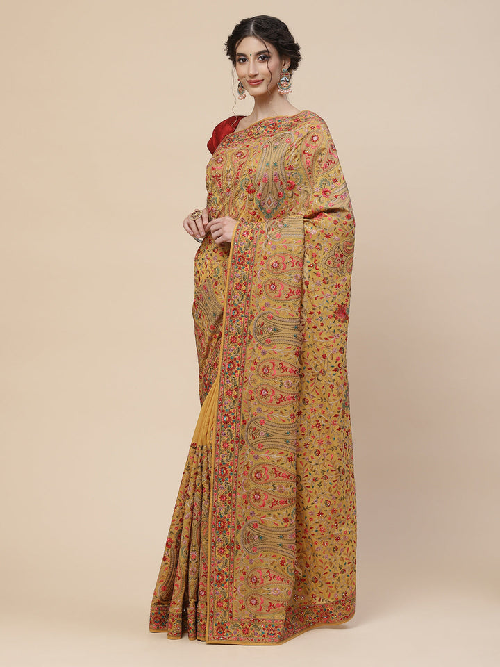 Resham Jaal Crepe Embroidered Saree