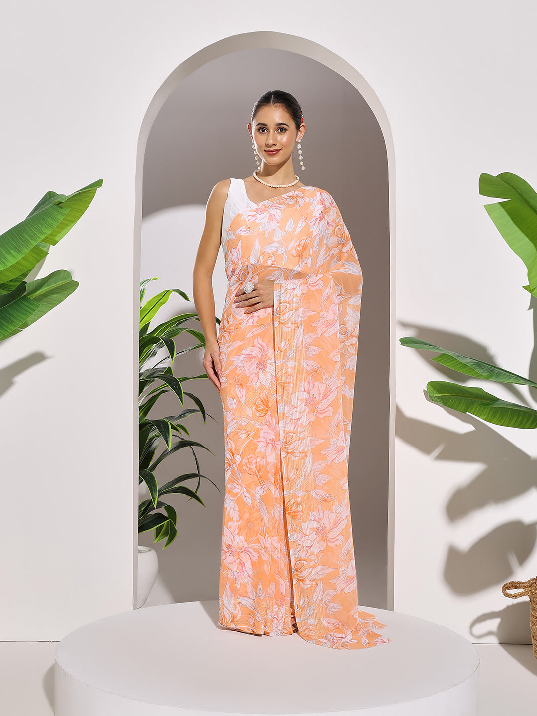 Floral Printed Georgette Saree