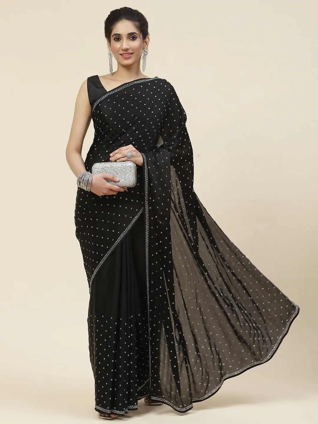 Swarovski Embroidered Satin Saree