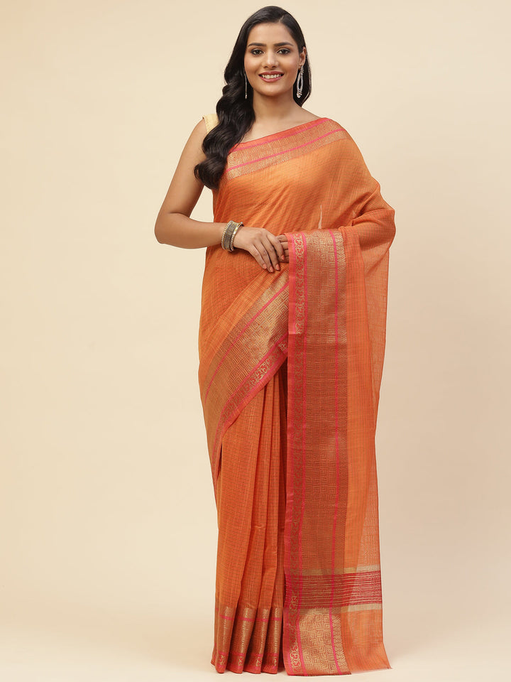 Plain Zari Border Cotton Woven Saree