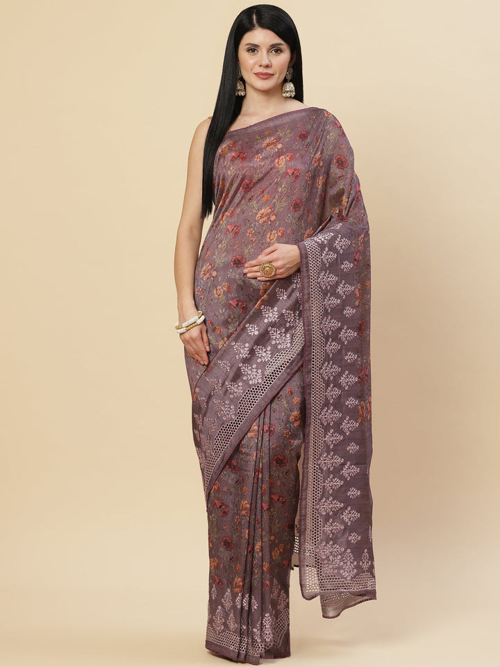 Floral Printed &amp; Embroidered Handloom Saree