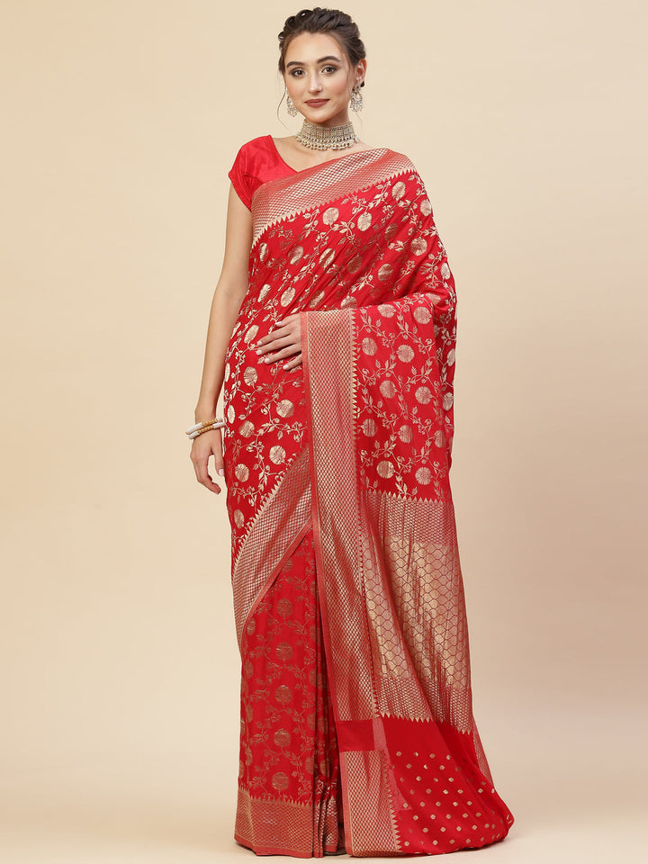 Floral Zari Border Booti Georgette Plain Saree