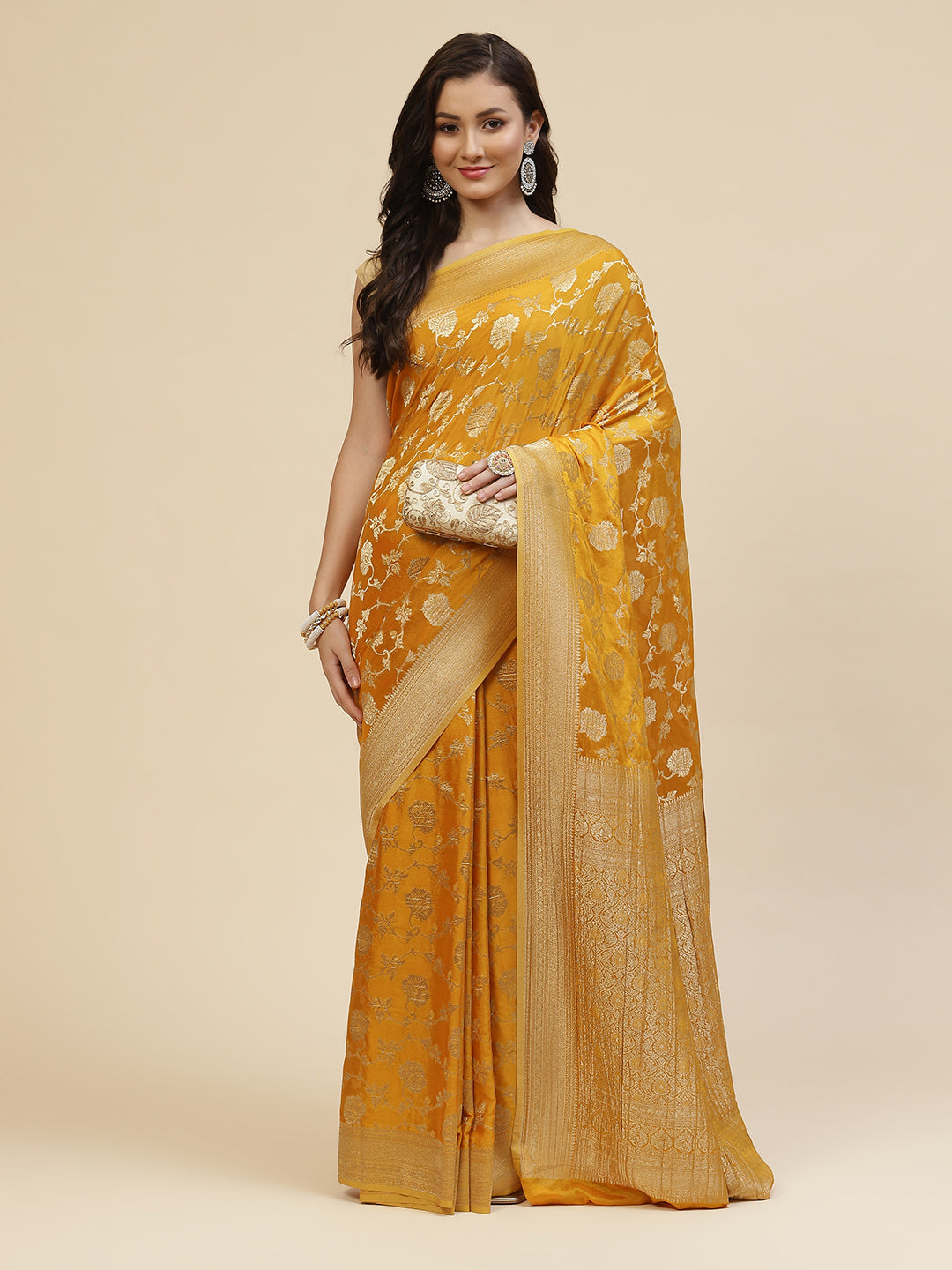 Floral Zari Jaal Georgette Woven Saree