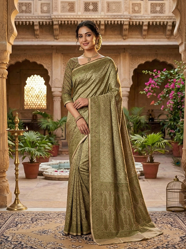 Aqua Green Woven Design Satan Resham Banarasi Saree
