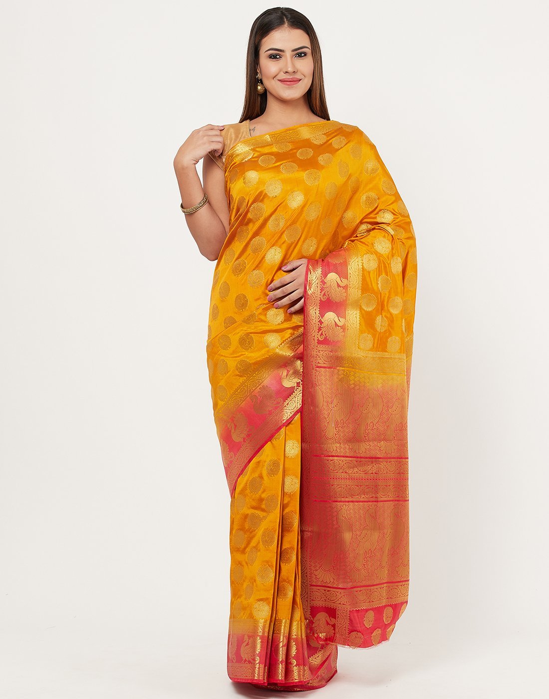 MBZ Meena Bazaar-Mustard Art Handloom Saree