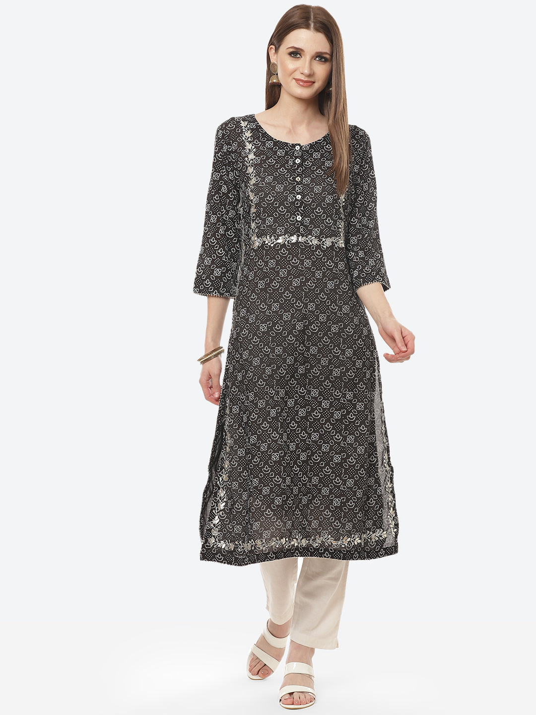 Printed Gota Work Cotton Muslin Kurti