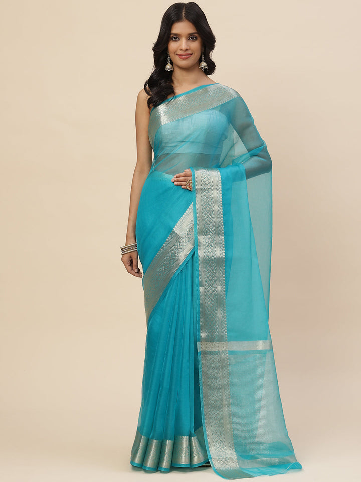 Zari Border Organza Plain Saree
