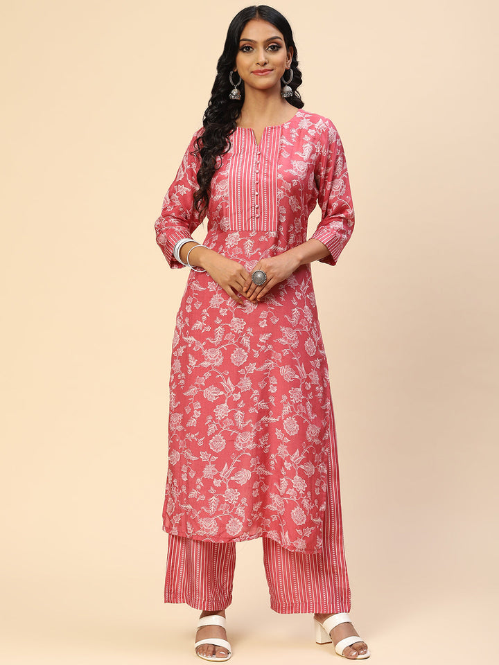 Floral Printed Muslin Kurta With Pants