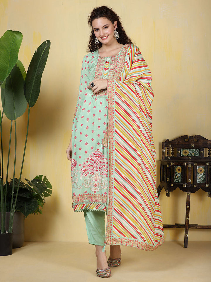 Printed Muslin Kurta With Pants &amp; Dupatta