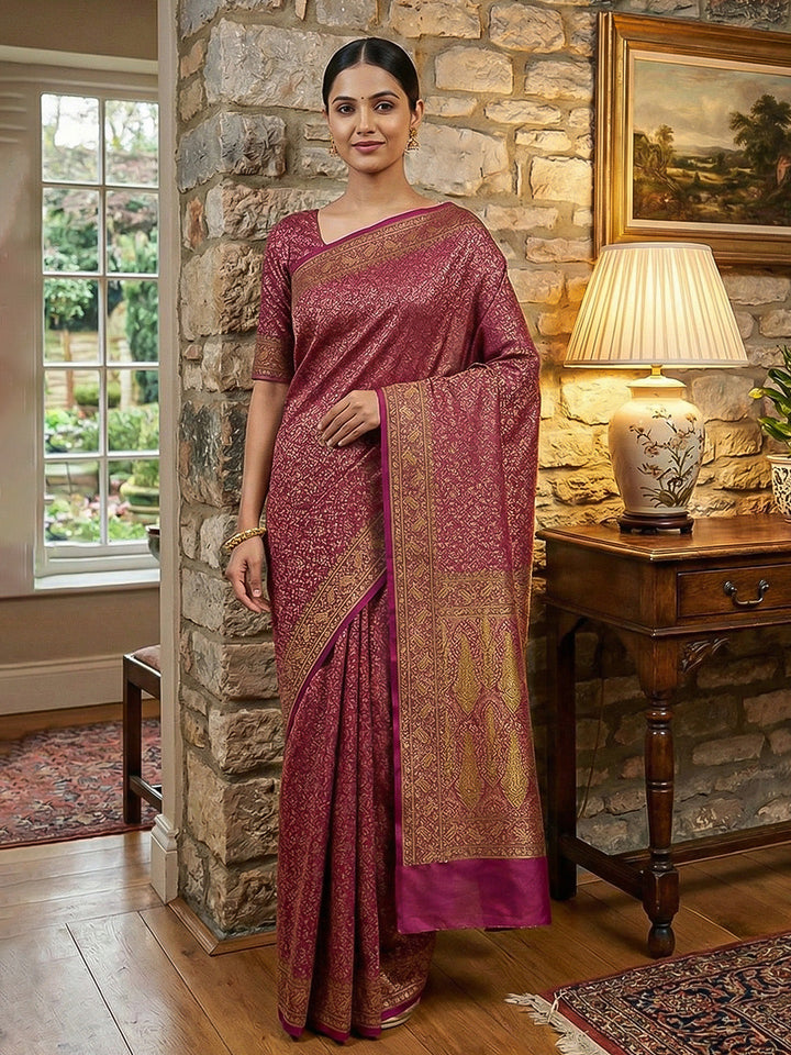 Magenta Woven Design Satan Resham Banarasi Saree