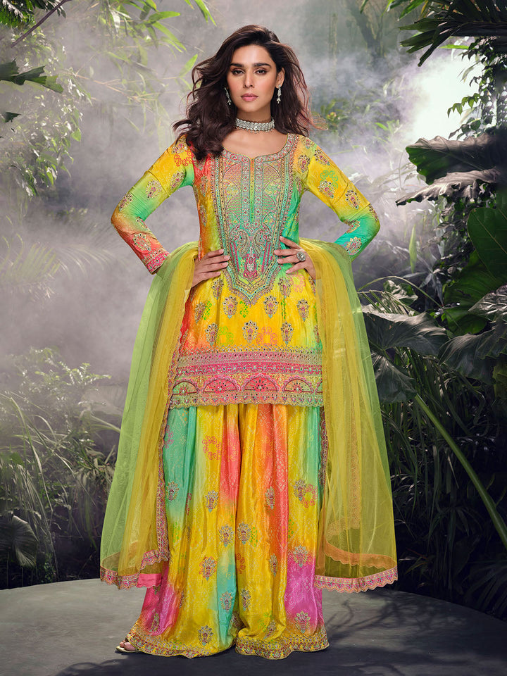 Embroidered Chinon Suit With Pant &amp; Dupatta