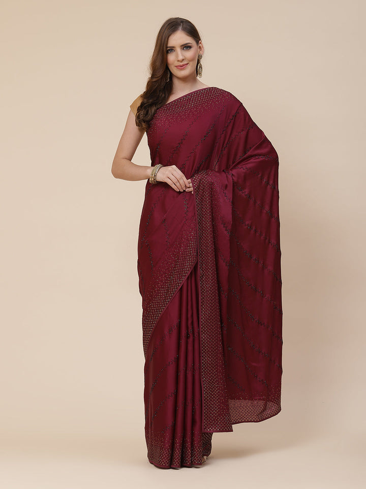 Stone Work Handloom Pure Satin Embroidered Saree