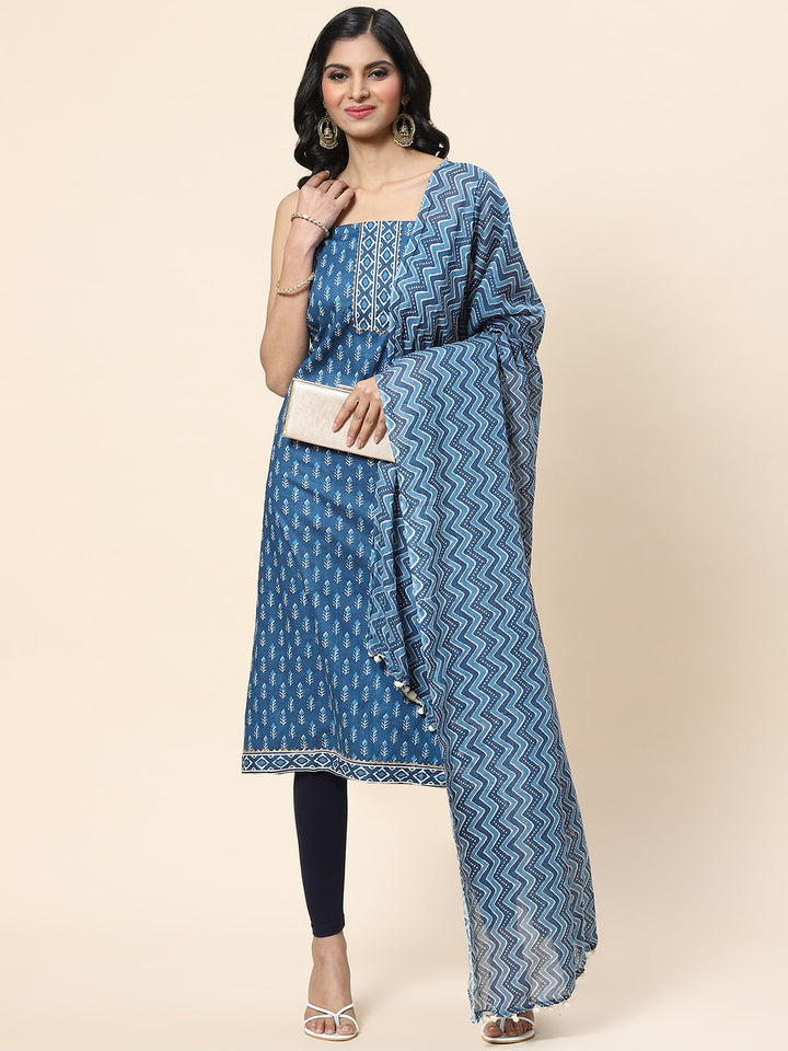 Printed Cotton Unstitched Suit Piece With Dupatta