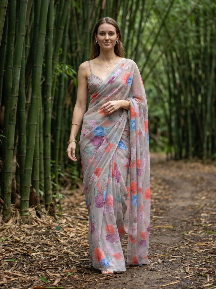 Digital Print Chiffon Saree