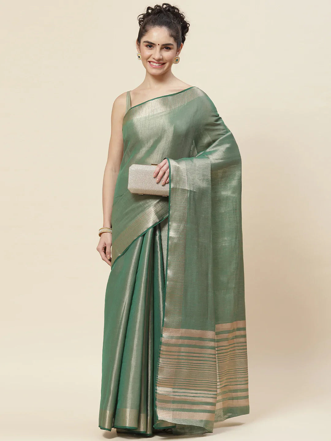 Plain Zari Border  Handloom Woven Saree