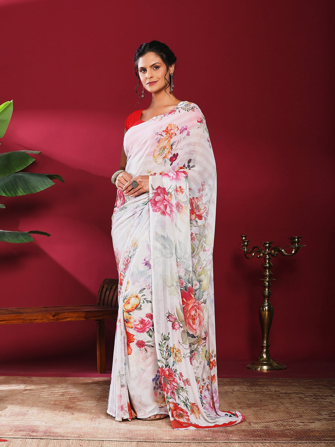 Floral Printed Crepe Saree