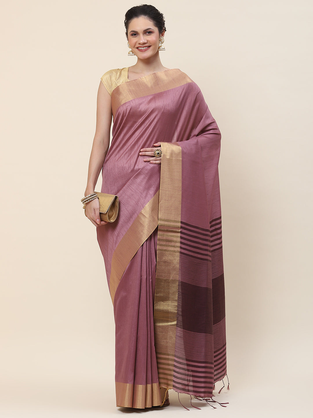 Plain Zari Border Woven Handloom Saree